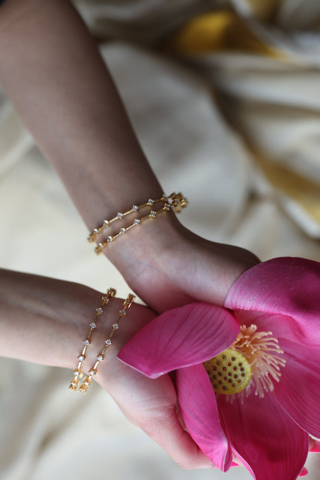 Heritage gold plated white stone bangle HB2469 (Set of 2 bangles)