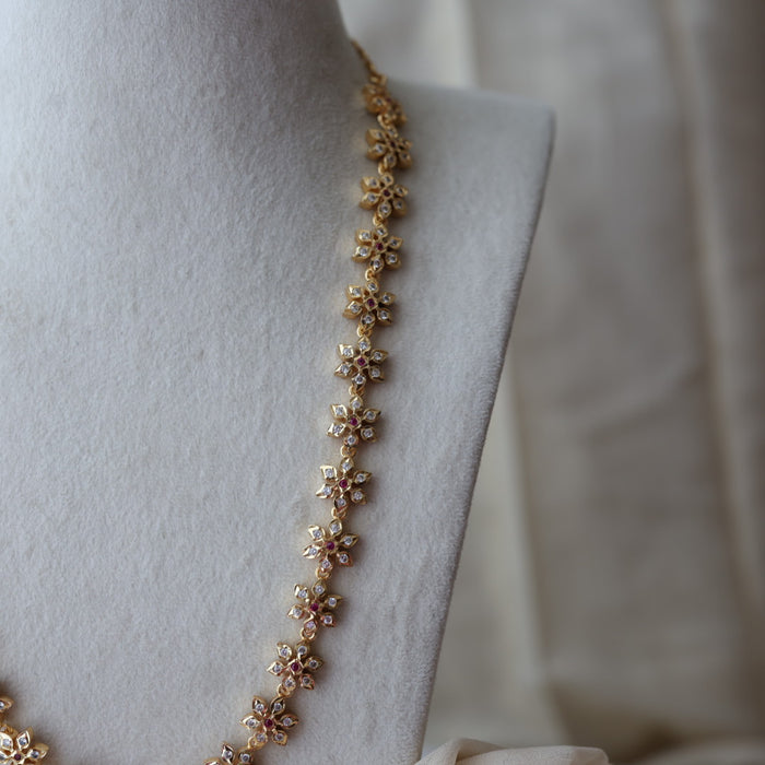 Heritage gold plated ruby white stone long necklace HL6883