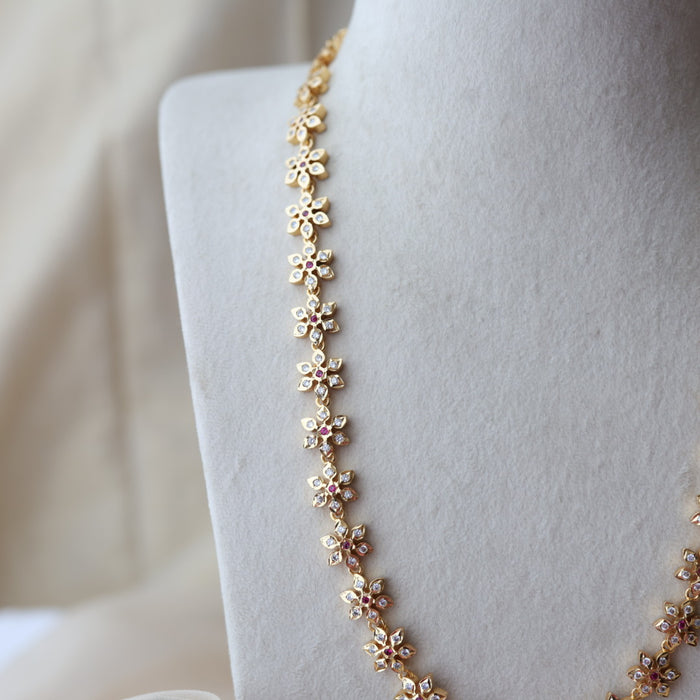 Heritage gold plated ruby white stone long necklace HL6883