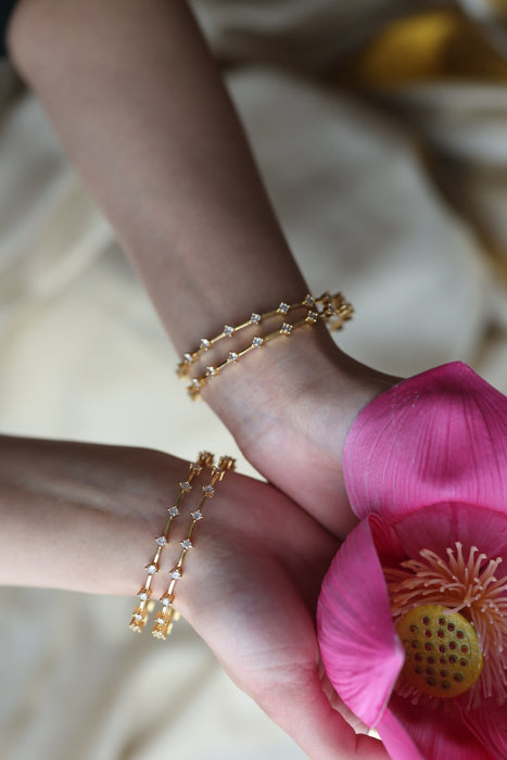 Heritage gold plated white stone bangle HB2469 (Set of 2 bangles)