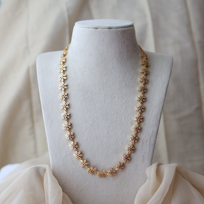 Heritage gold plated ruby white stone long necklace HL6883