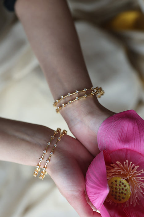 Heritage gold plated white stone bangle HB2469 (Set of 2 bangles)