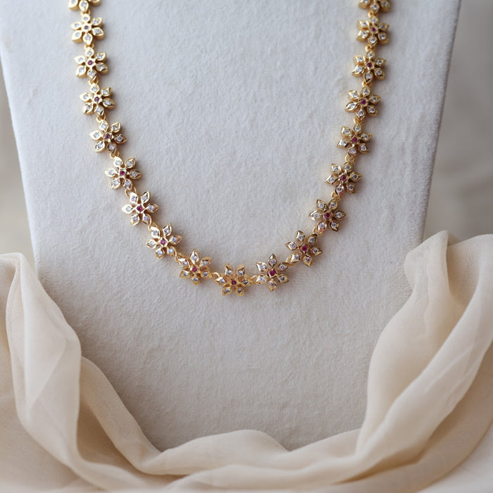 Heritage gold plated ruby white stone long necklace HL6883