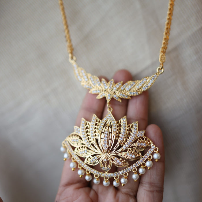 Heritage gold plated pearl padakam long necklace HP5219