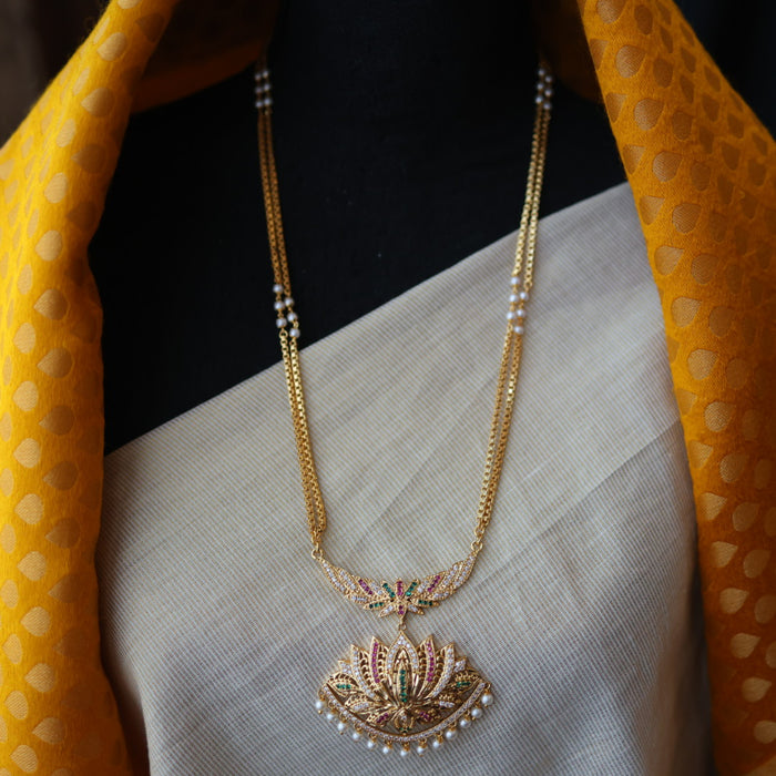 Heritage gold plated pearl padakam long necklace HP52123