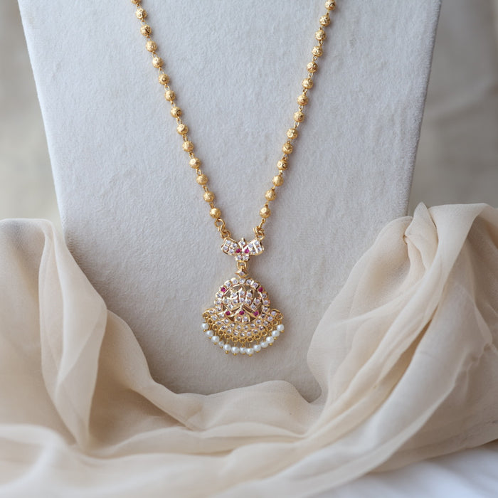 Heritage gold plated ruby white stone pendant necklace HP6862