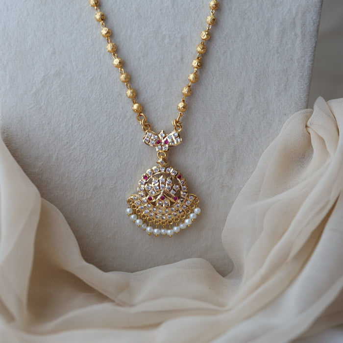 Heritage gold plated ruby white stone pendant necklace HP6862