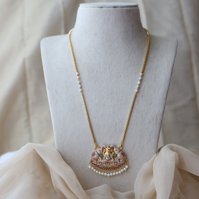 Heritage gold plated ruby green white stone lakshmi pendant HP1802