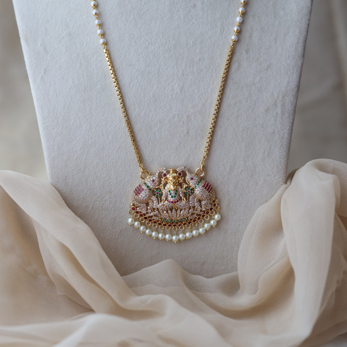 Heritage gold plated ruby green white stone lakshmi pendant HP1802