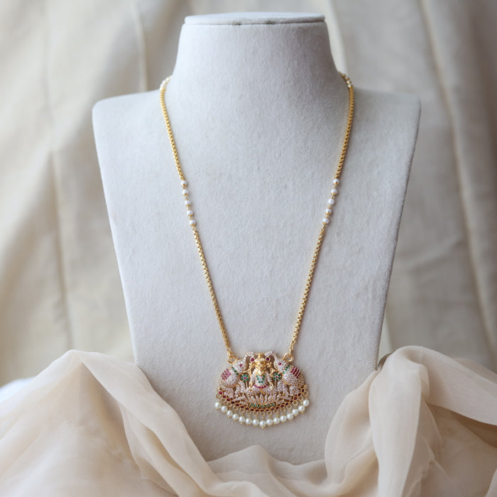 Heritage gold plated ruby green white stone lakshmi pendant HP1802