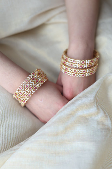 Heritage gold plated white stone bangle HB6900 (Set of 2 bangles)