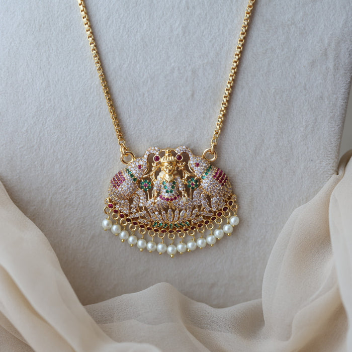 Heritage gold plated ruby green white stone lakshmi pendant HP1802