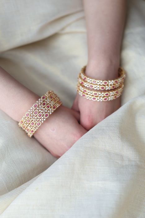 Heritage gold plated white stone bangle HB6900 (Set of 2 bangles)