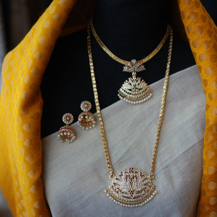 Heritage gold plated pearl padakam necklace set with earrings HP5245