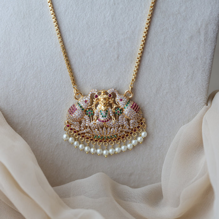 Heritage gold plated ruby green white stone lakshmi pendant HP1802