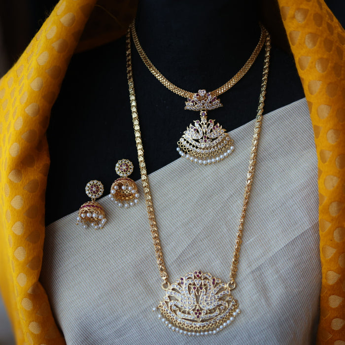 Heritage gold plated pearl padakam necklace set with earrings HP5245