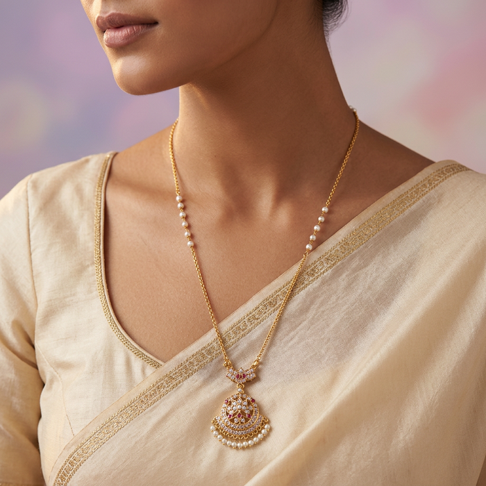 Heritage gold plated ruby white stone pendant necklace HP1723