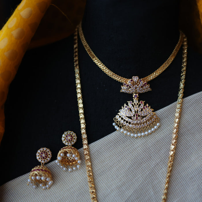 Heritage gold plated pearl padakam necklace set with earrings HP5245