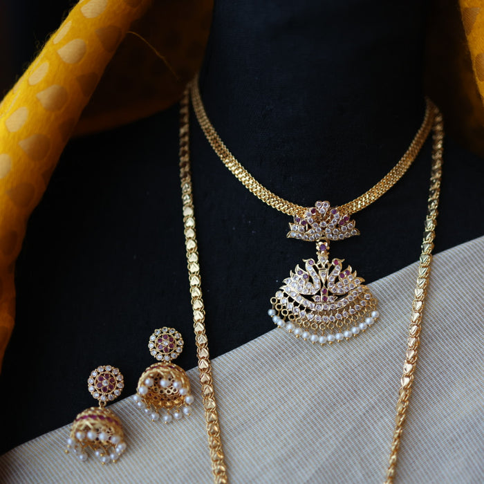 Heritage gold plated pearl padakam necklace set with earrings HP5245