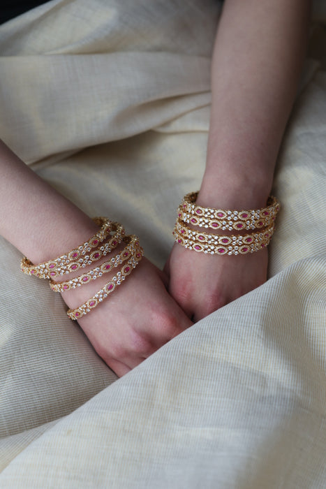 Heritage gold plated white stone bangle HB6900 (Set of 2 bangles)