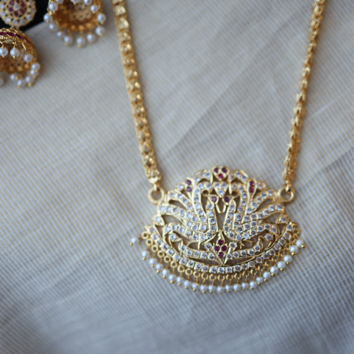 Heritage gold plated pearl padakam necklace set with earrings HP5245