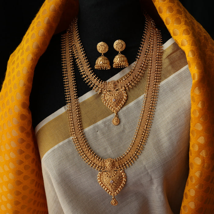 Heritage gold plated padakam long and short necklace set HL6134