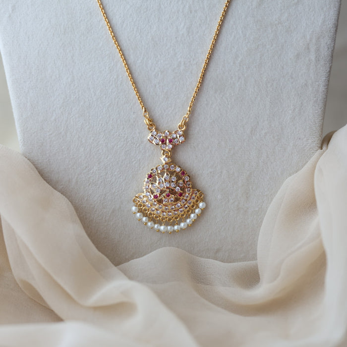 Heritage gold plated ruby white stone pendant necklace HP1723