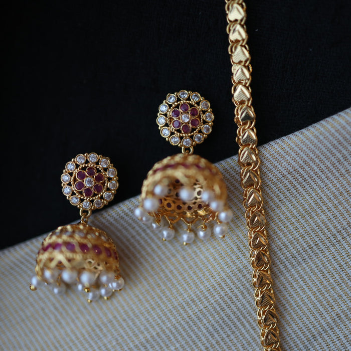 Heritage gold plated pearl padakam necklace set with earrings HP5245