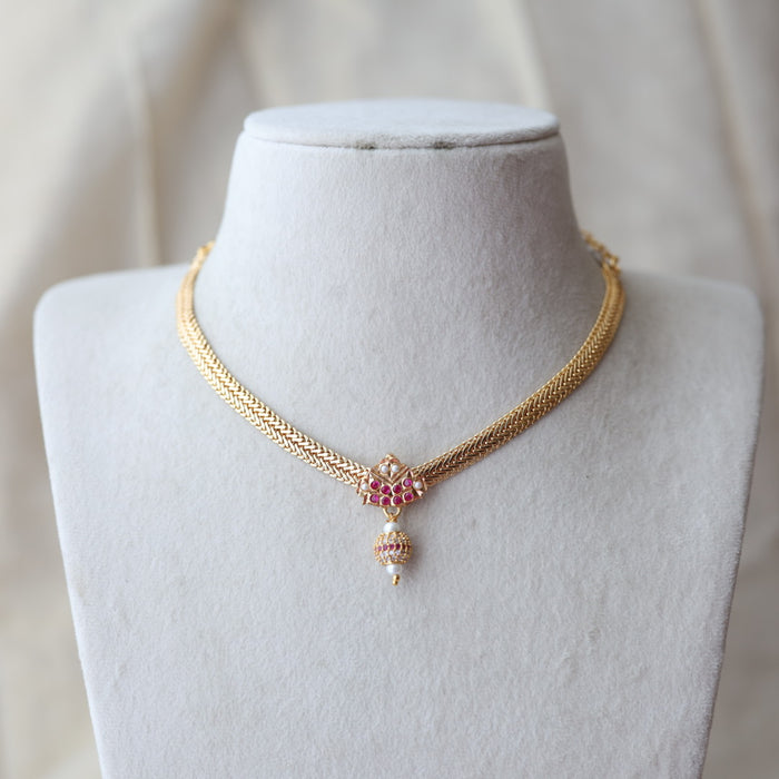Heritage gold plated ruby white stone short necklace H1723