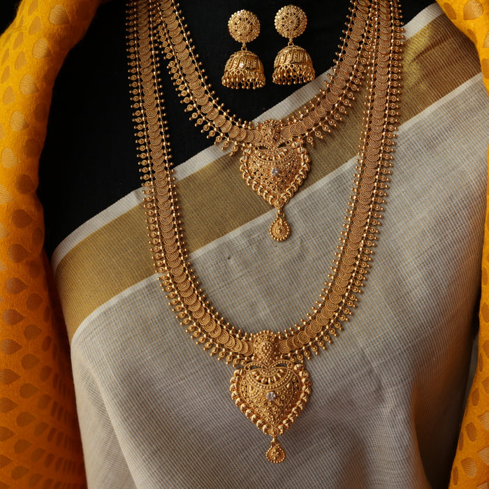 Heritage gold plated padakam long and short necklace set HL6134