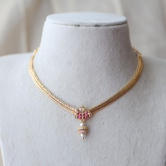 Heritage gold plated ruby white stone short necklace H1723