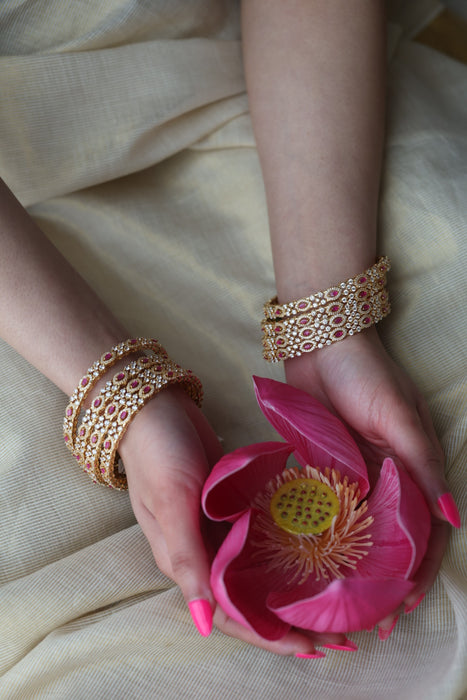 Heritage gold plated white stone bangle HB6900 (Set of 2 bangles)