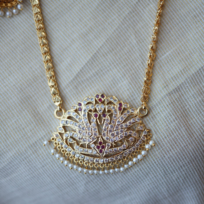 Heritage gold plated pearl padakam necklace set with earrings HP5245