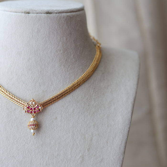 Heritage gold plated ruby white stone short necklace H1723