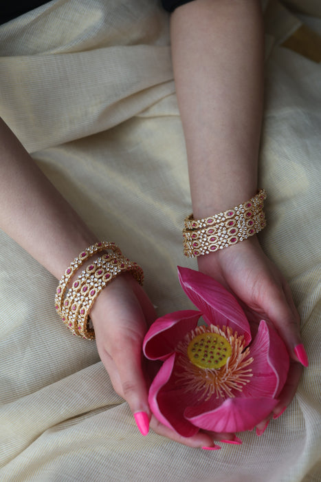 Heritage gold plated white stone bangle HB6900 (Set of 2 bangles)