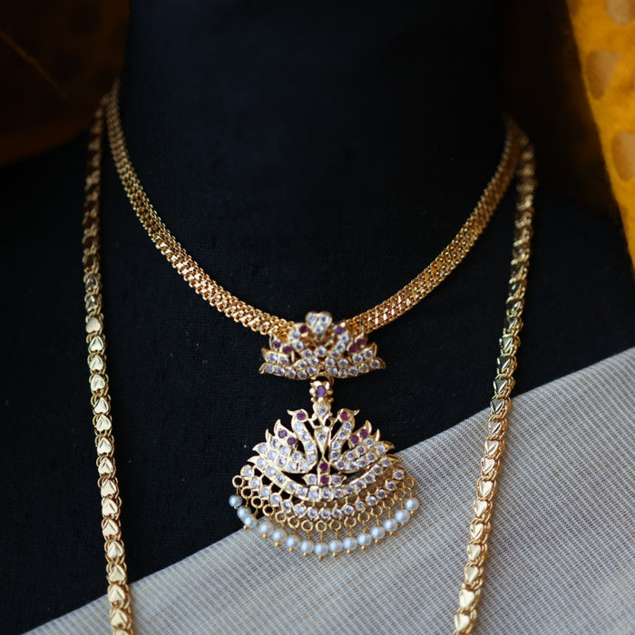 Heritage gold plated pearl padakam necklace set with earrings HP5245