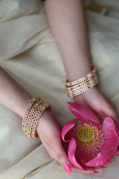Heritage gold plated white stone bangle HB6900 (Set of 2 bangles)