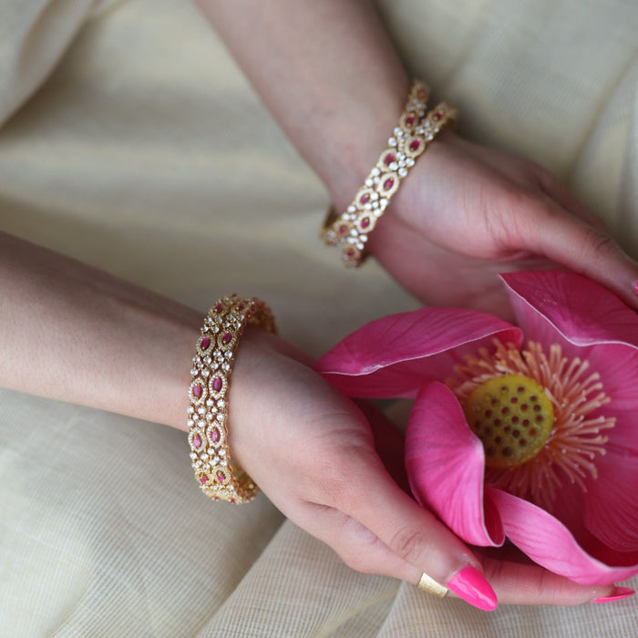 Heritage gold plated white stone bangle HB6900 (Set of 2 bangles)