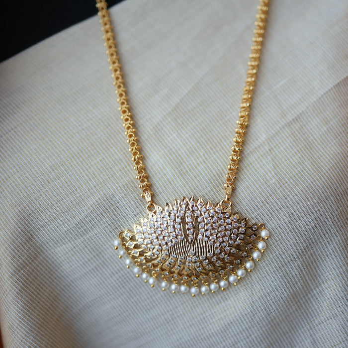 Heritage gold plated pearl padakam long necklace HP5254