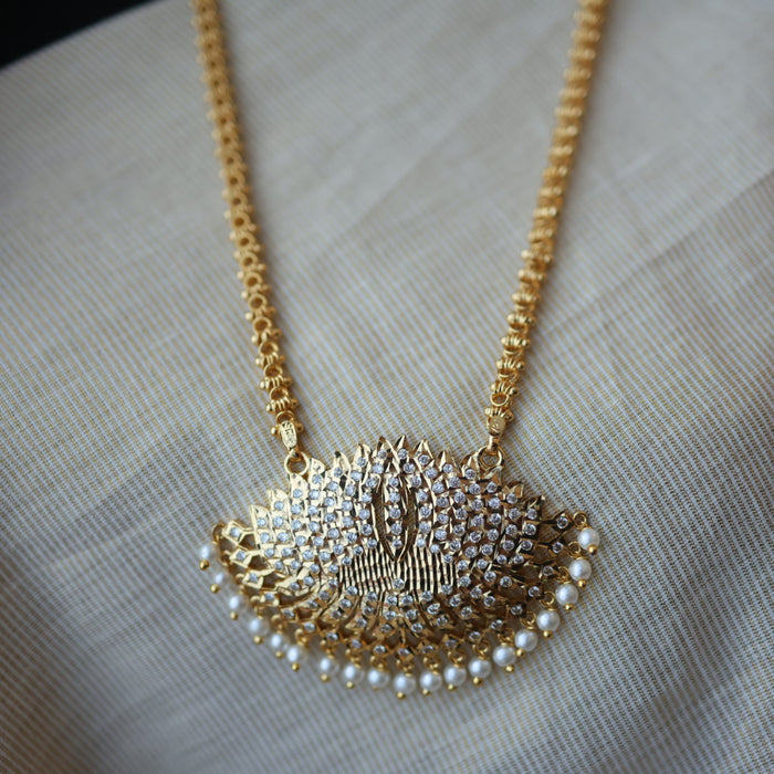 Heritage gold plated pearl padakam long necklace HP5254