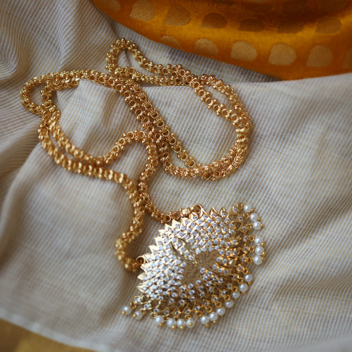 Heritage gold plated pearl padakam long necklace HP5254