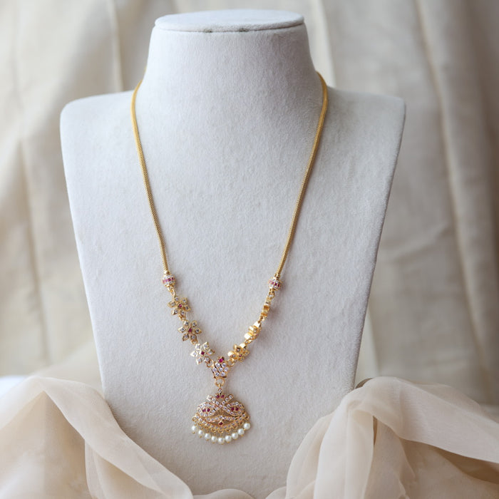 Heritage gold plated ruby white stone pendant necklace HP809