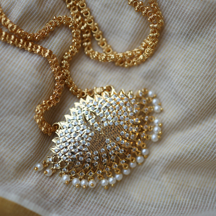 Heritage gold plated pearl padakam long necklace HP5254