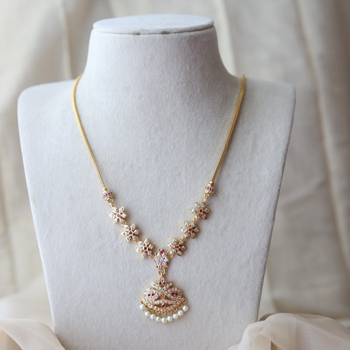 Heritage gold plated ruby white stone pendant necklace HP809