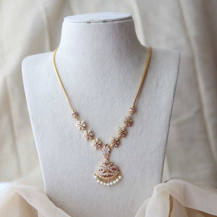 Heritage gold plated ruby white stone pendant necklace HP809