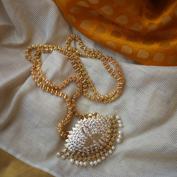Heritage gold plated pearl padakam long necklace HP5254