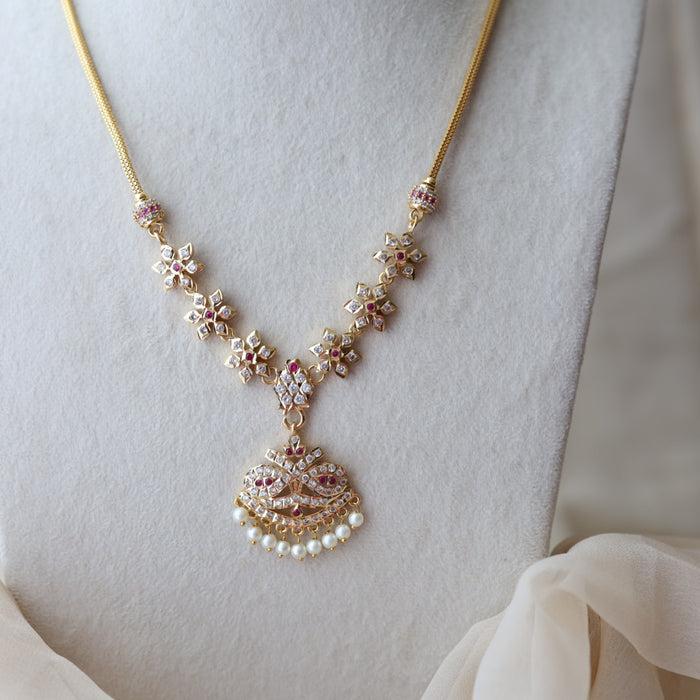 Heritage gold plated ruby white stone pendant necklace HP809