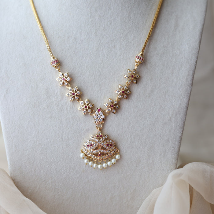 Heritage gold plated ruby white stone pendant necklace HP809