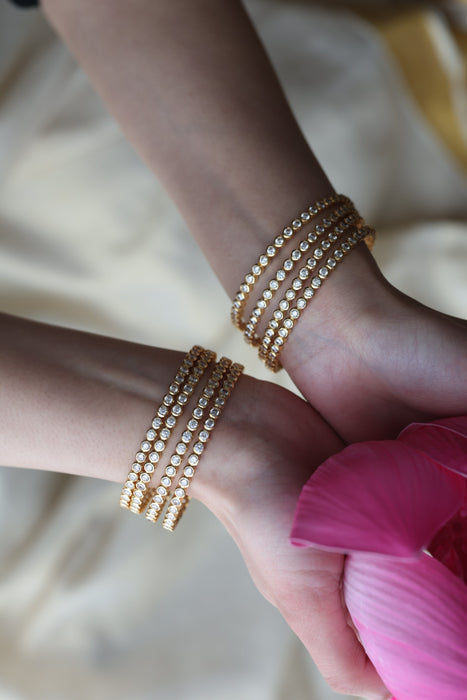 Heritage gold plated white stone bangle HB1345 (Set of 4 bangles)