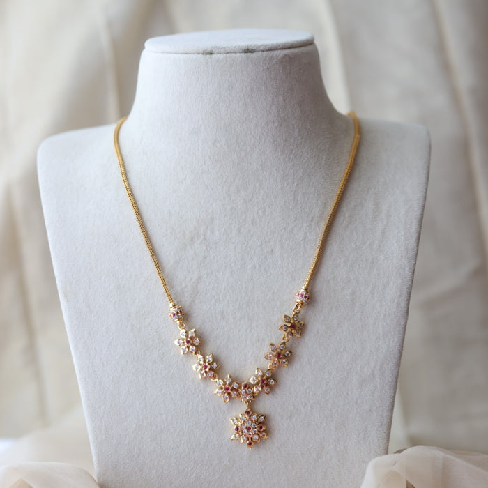 Heritage gold plated ruby white stone pendant long necklace HP8903